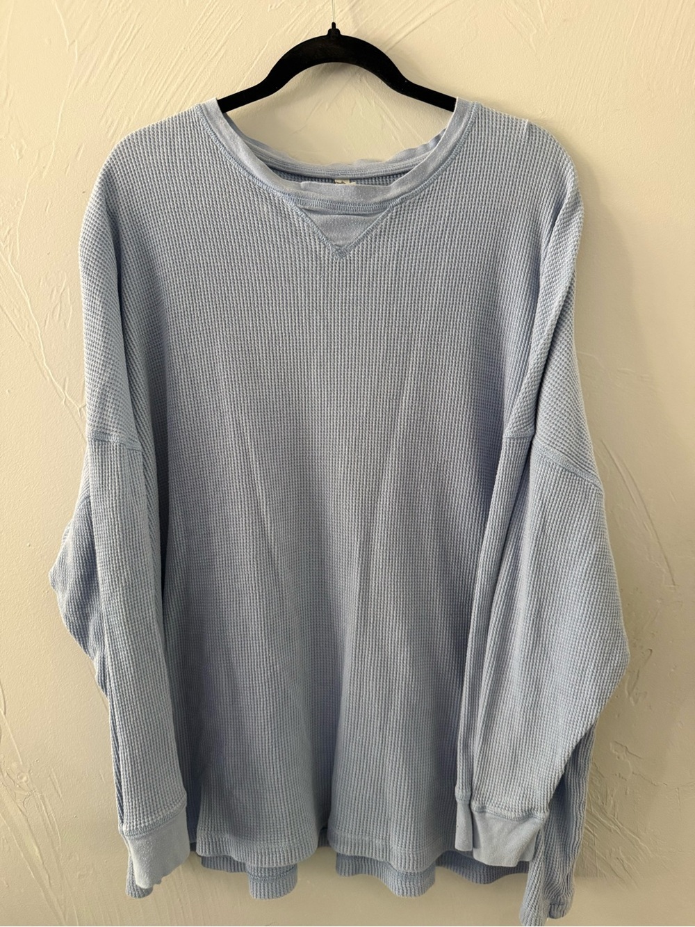 Free People Blue Waffle Knit Thermal Top Size S Oversized Long Sleeve